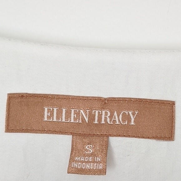 ELLEN TRACY Sheer White Long Sleeve V-Neck Blouse Gold Accents Loose size S - Picture 7 of 9